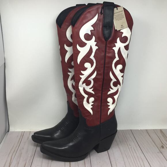 ARIAT Womens Elvira StretchFit Western Boot Satin Black Red Size 8 Cowboy Boot - Picture 2 of 6